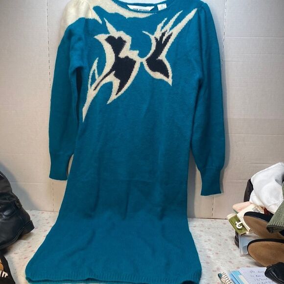 John Richard Dresses & Skirts - Vintage John Richard S Sweater Dress With Angora accent Puff Sleaves